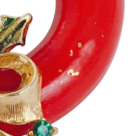 VTG Signed ART 60s Brooch Christmas Wreath Enamel Rhinestone Pin Nostalgic Retro - Picture 8 of 11